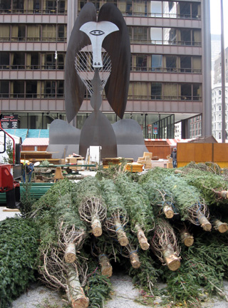 Christmas Tree before assembly, Daley Center, Chicago