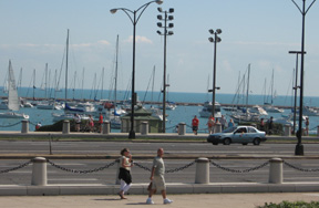 Bollards blocking Queens Crossing