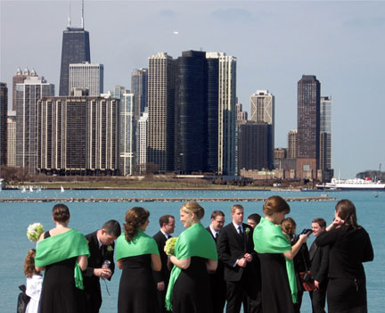 Bridal Party with Chicago lakefront and skyline