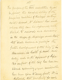 page from Daniel Burnham's handwritten draft for the 1909 Plan of Chicago, courtesy the Art Institute of Chicago