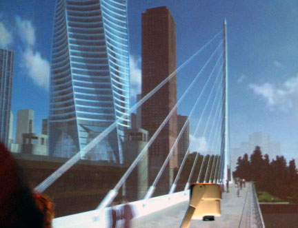 Pedestrian bridge and Chicago Spire, Santiago Calatrava, architect