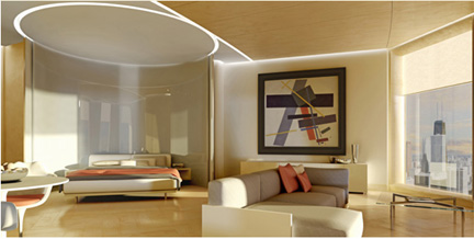Chicago Spire, Santiago Calatrava, architect, rendering of model bedroom