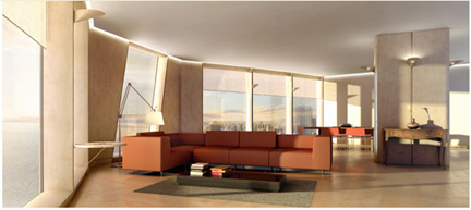Chicago Spire, Santiago Calatrava, architect, rendering of model living room