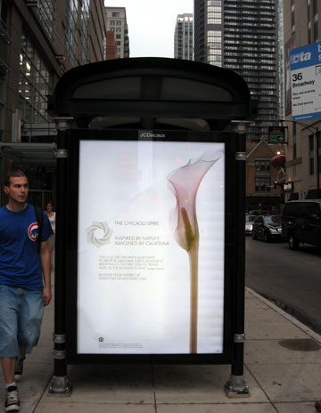 Chicago Spire, Santiago Calatrava, architect, bus shelter ad