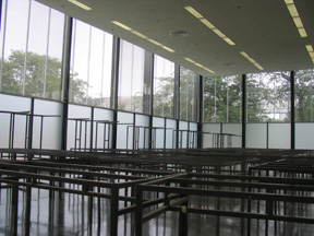 The original Mies van der Rohes frames for student desks sit in Crown Hall
