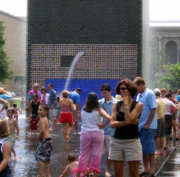 Testing fails to deter visitors at Crown Fountain, Millennium Park, Chicago