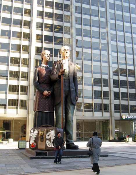 God Bless America, sculpture by J. Seward Johnson, in front of the Equitable Building, Pioneer Court, Chicago