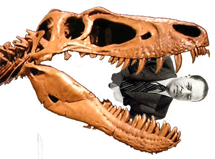 Mies van der Rohe being devoured by Giant Dinosaur