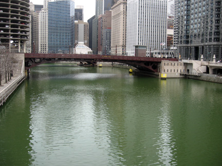 Chicago River, day after being dyed green for St. Patrick's Day, 2008