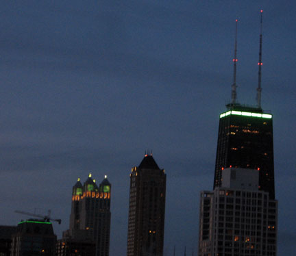 Chicago skyline, St. Patrick's day, 2008