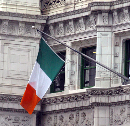 Irish flag at Wrigley Building, Chicago, March 13, 2010