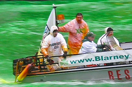 Dyeing the Chicago River green, March 13, 2010