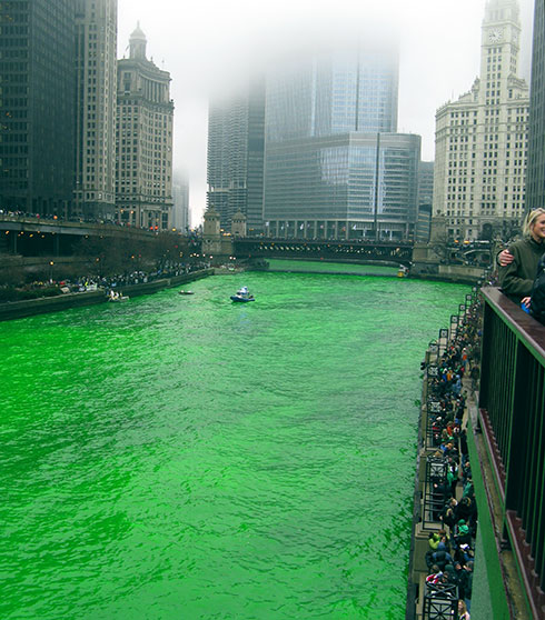 The Chicago River dyed green, March 13, 2010