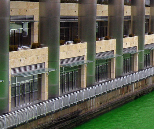 Trump Tower and the Chicago River dyed green, March 13, 2010