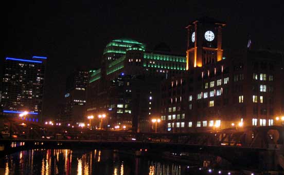 Chicago's  Merchandise Mart turns its lights green for St. Patrick's Day